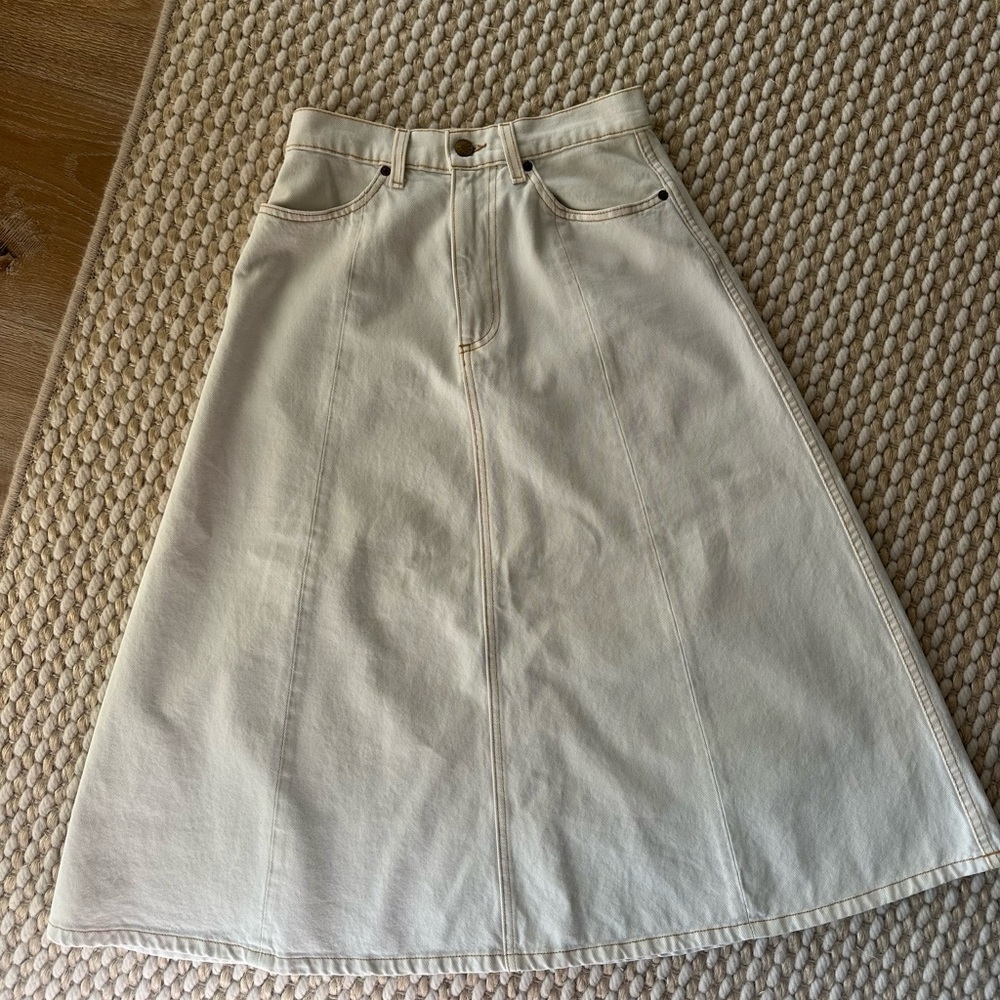 B SIDES Cream Midi A-Line Skirt Work